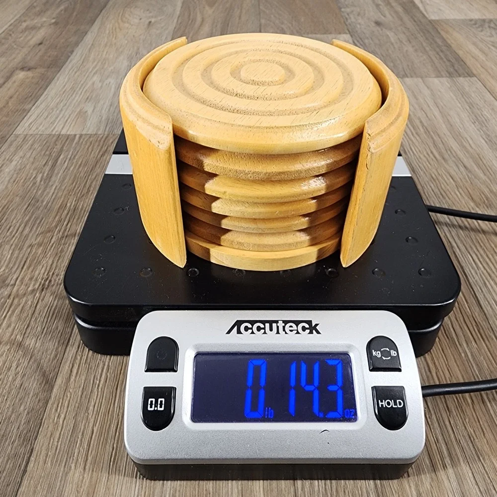 Kamenstein‎ Natural Wood Coaster Set with Caddy 6 Piece Round Concentric Rings
